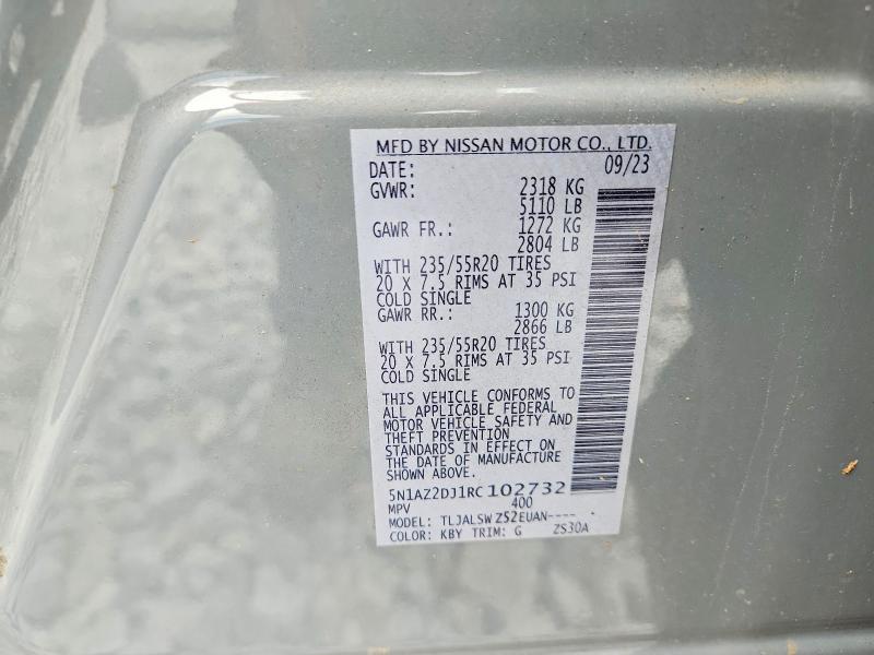 Продаж на аукціоні авто 2024 Nissan Murano, vin: 5N1AZ2DJ1RC102732, номер лоту: 55328876