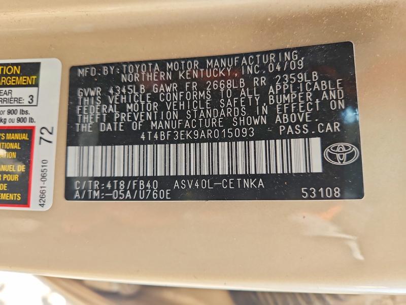 2010 Toyota Camry მანქანა იყიდება აუქციონზე, vin: 4T4BF3EK9AR015093, აუქციონის ნომერი: 56411956