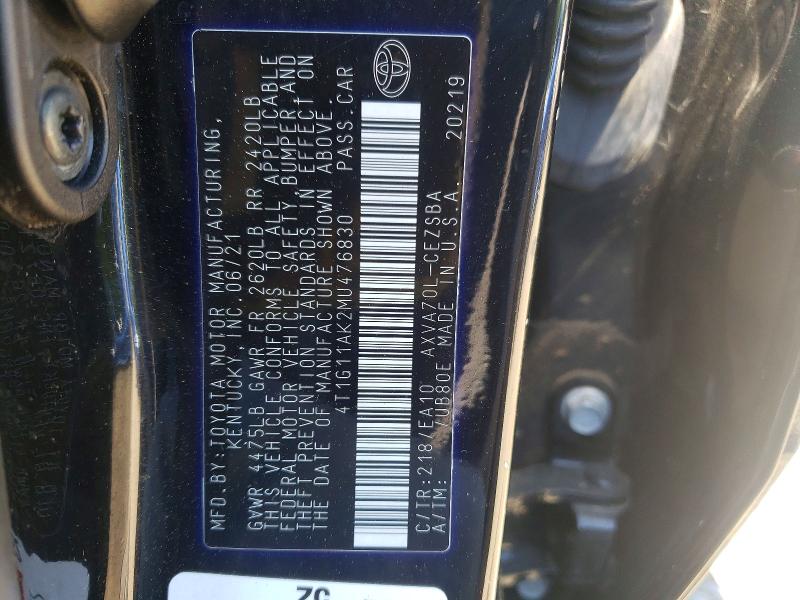 Продажа на аукционе авто 2021 Toyota Camry, vin: 4T1G11AK2MU476830, номер лота: 56409316