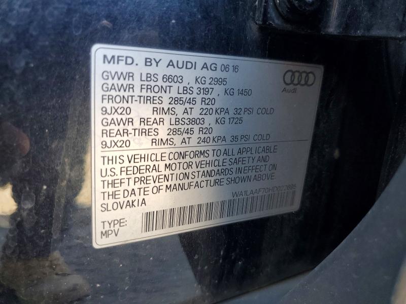 Aukcja sprzedaży 2017 Audi Q7, vin: WA1LAAF70HD022695, numer aukcji: 55670726