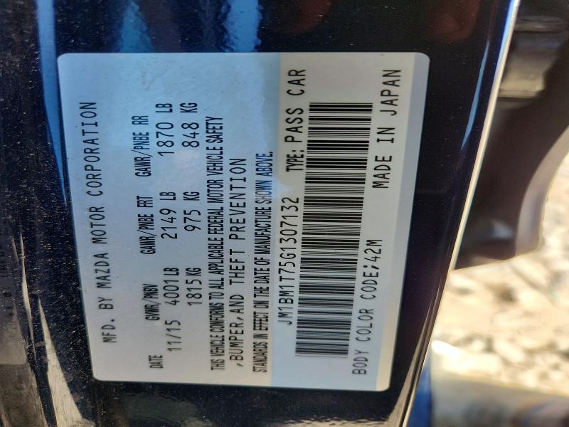 2016 Mazda 3 მანქანა იყიდება აუქციონზე, vin: JM1BM1T75G1307132, აუქციონის ნომერი: 55615036