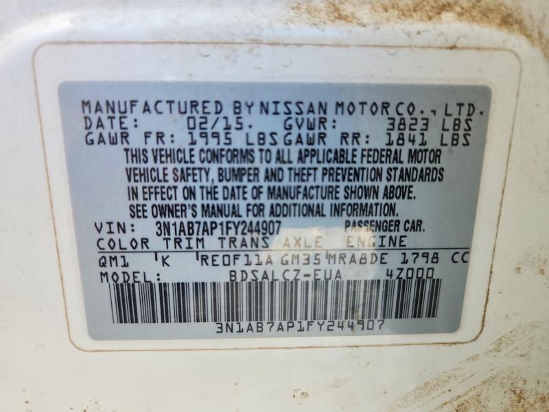 2015 Nissan Sentra მანქანა იყიდება აუქციონზე, vin: 3N1AB7AP1FY244907, აუქციონის ნომერი: 57208346