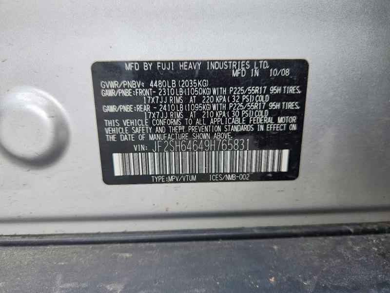 59153526 :رقم المزاد ، JF2SH64649H765831 vin ، 2009 Subaru Forester مزاد بيع