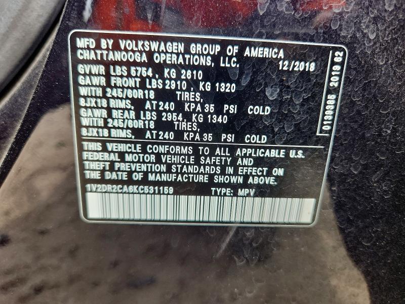 Aukcja sprzedaży 2019 Volkswagen Atlas, vin: 1V2DR2CA6KC531159, numer aukcji: 55698546