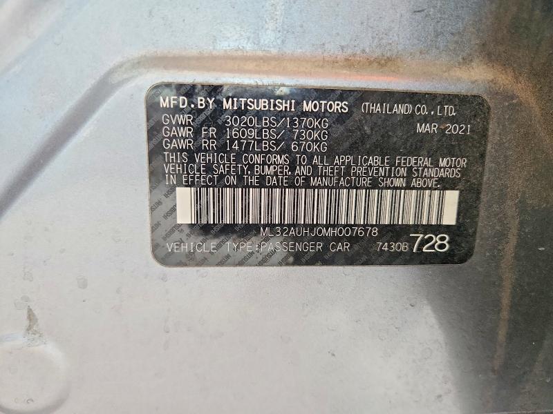 Aukcja sprzedaży 2021 Mitsubishi Mirage, vin: ML32AUHJ0MH007678, numer aukcji: 57873046