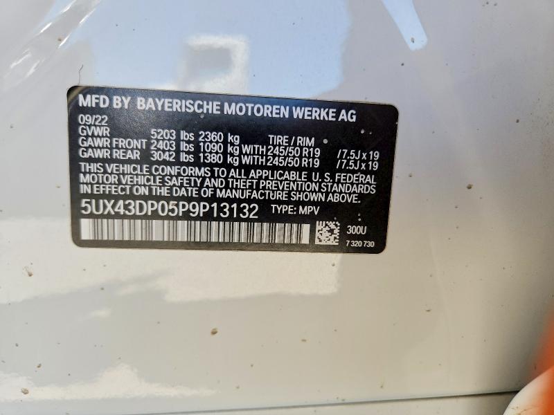 2023 Bmw X3 მანქანა იყიდება აუქციონზე, vin: 5UX43DP05P9P13132, აუქციონის ნომერი: 58941236