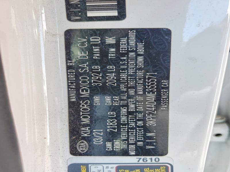 58769616 :رقم المزاد ، 3KPF24AD4ME355571 vin ، 2021 Kia Forte مزاد بيع