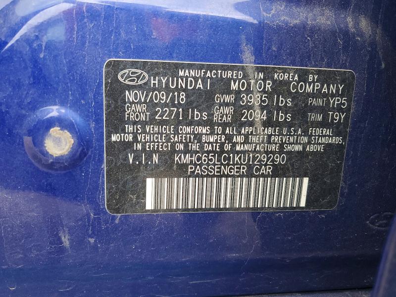 Продаж на аукціоні авто 2019 Hyundai Ioniq, vin: KMHC65LC1KU129290, номер лоту: 56245246