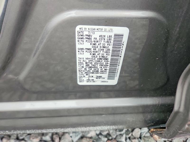 57033156 :رقم المزاد ، JN8AS5MV2DW144822 vin ، 2013 Nissan Rogue مزاد بيع