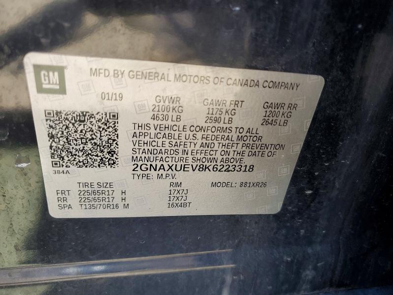 55969876 :رقم المزاد ، 2GNAXUEV8K6223318 vin ، 2019 Chevrolet Equinox مزاد بيع