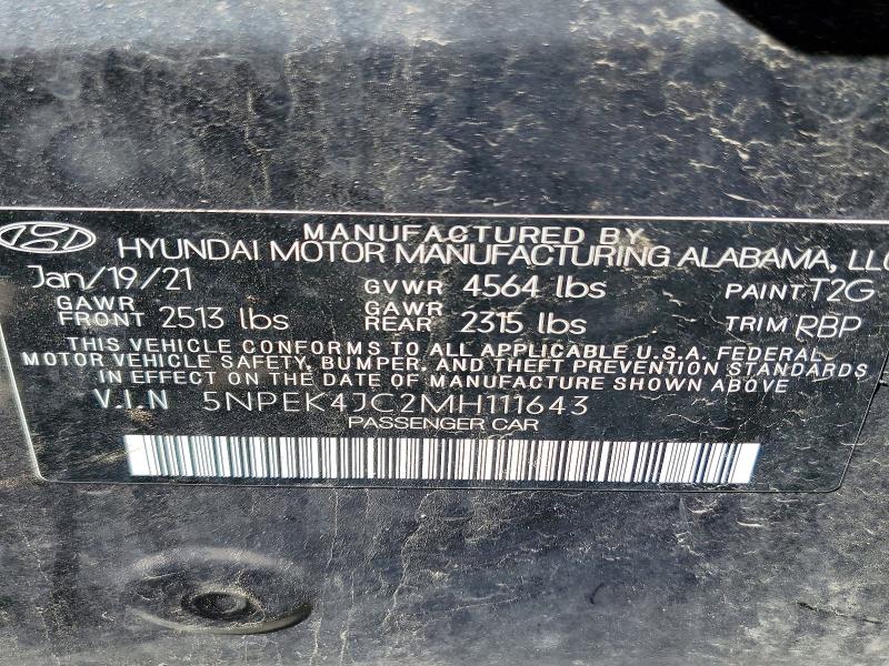 56134306 :رقم المزاد ، 5NPEK4JC2MH111643 vin ، 2021 Hyundai Sonata مزاد بيع