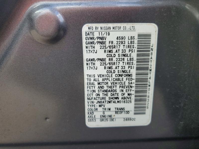 59172866 :رقم المزاد ، JN8AT2MT4LW018325 vin ، 2020 Nissan Rogue مزاد بيع