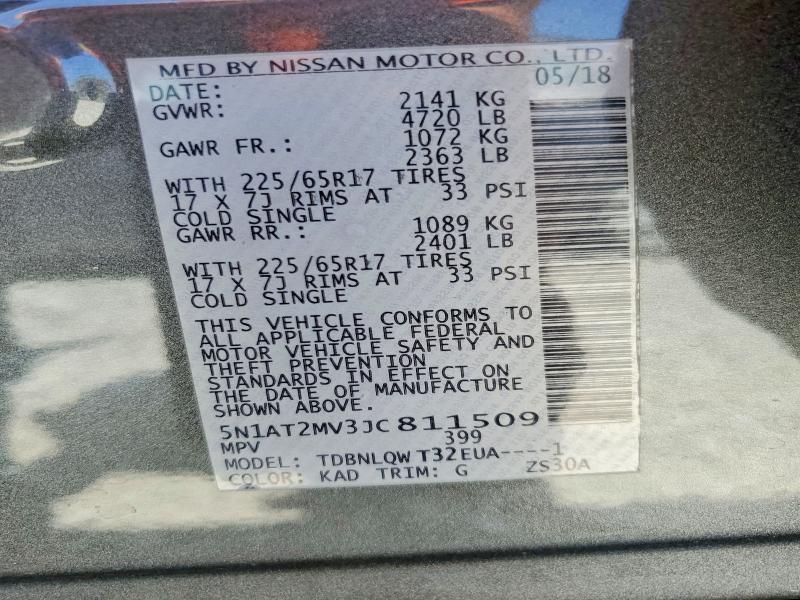 Aukcja sprzedaży 2018 Nissan Rogue, vin: 5N1AT2MV3JC811509, numer aukcji: 74513765