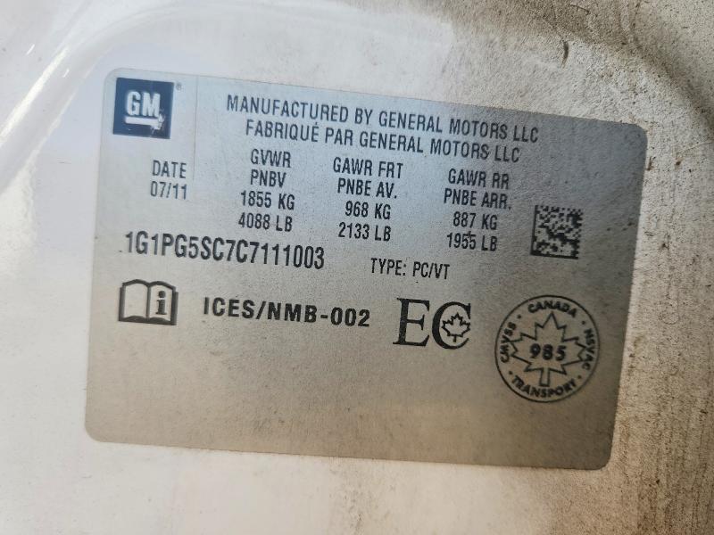 Продаж на аукціоні авто 2012 Chevrolet Cruze, vin: 1G1PG5SC7C7111003, номер лоту: 57851936