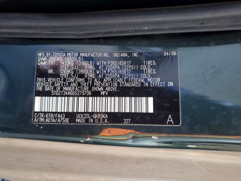 58249996 :رقم المزاد ، 5TDZT34A66S279706 vin ، 2006 Toyota Sequoia مزاد بيع