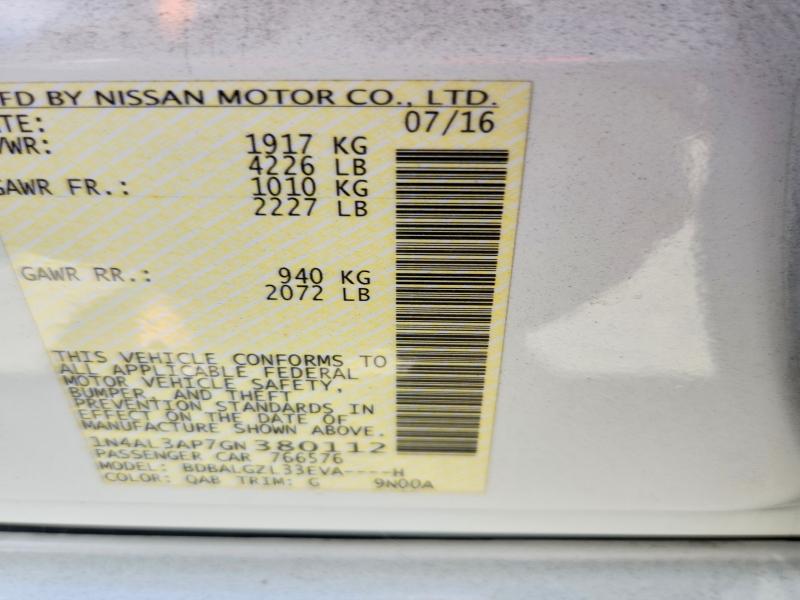 Aukcja sprzedaży 2016 Nissan Altima, vin: 1N4AL3AP7GN380112, numer aukcji: 59370646