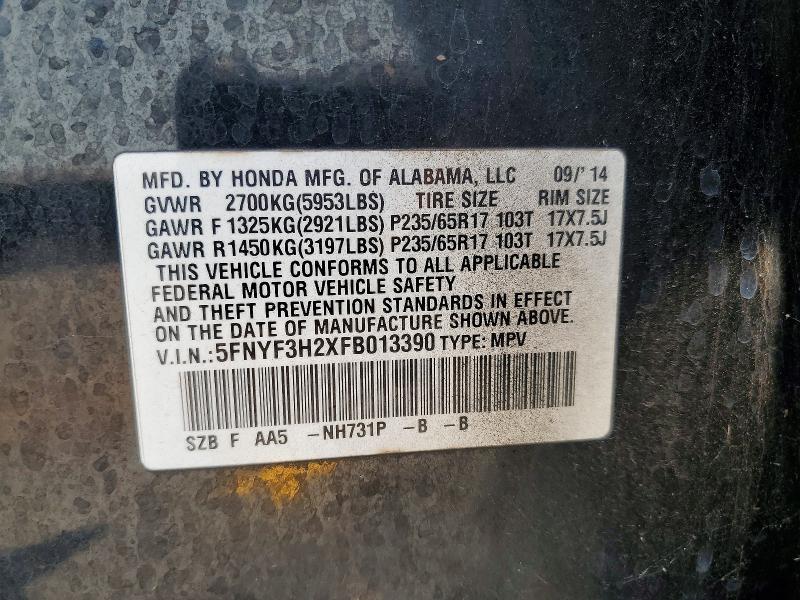2015 Honda Pilot მანქანა იყიდება აუქციონზე, vin: 5FNYF3H2XFB013390, აუქციონის ნომერი: 56177036