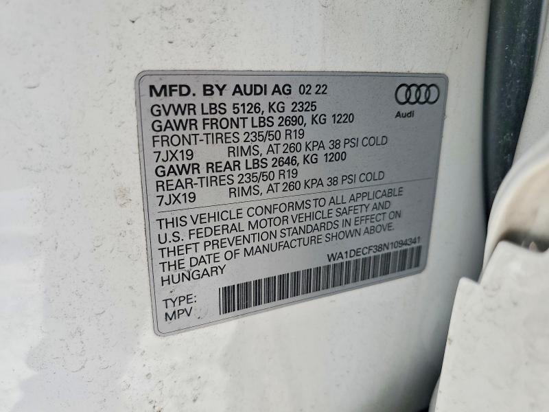 Aukcja sprzedaży 2022 Audi Q3, vin: WA1DECF38N1094341, numer aukcji: 56798836