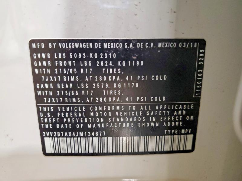 58353216 :رقم المزاد ، 3VV2B7AX4JM134677 vin ، 2018 Volkswagen Tiguan مزاد بيع