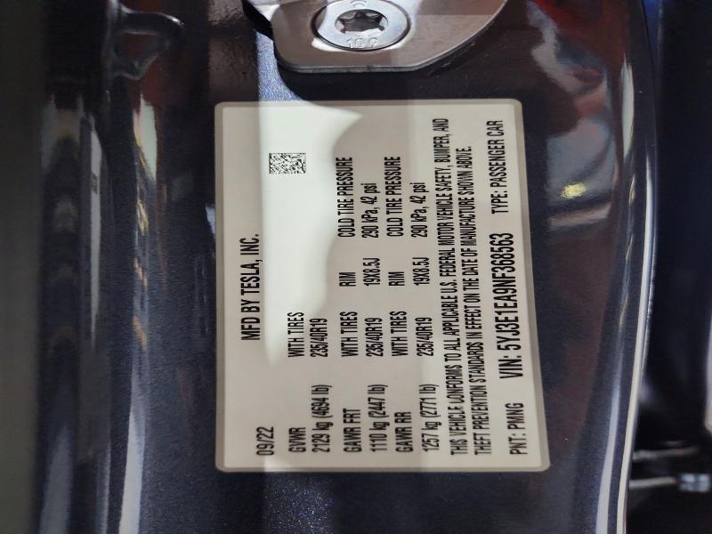 Aukcja sprzedaży 2022 Tesla Model 3, vin: 5YJ3E1EA9NF368563, numer aukcji: 57397076