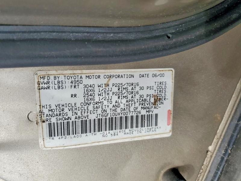 Aukcja sprzedaży 2000 Lexus Rx, vin: JT6GF10UXY0077726, numer aukcji: 56450876