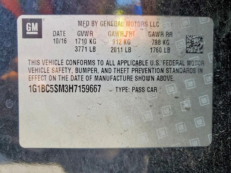Продажа на аукционе авто 2017 Chevrolet Cruze, vin: 1G1BC5SM3H7159667, номер лота: 58573586
