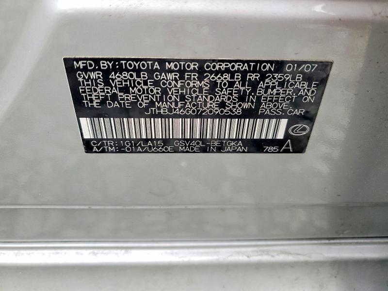 Продаж на аукціоні авто 2007 Lexus Es, vin: JTHBJ46G072090538, номер лоту: 57949906