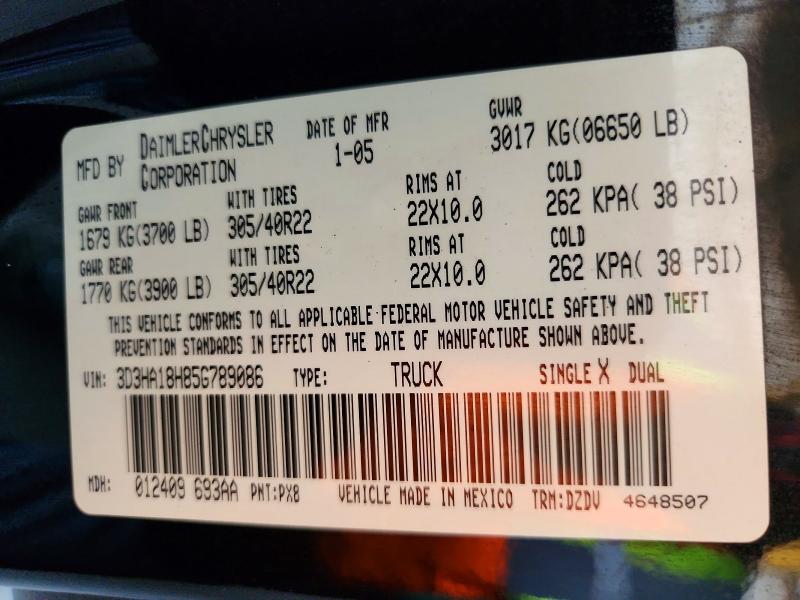 Aukcja sprzedaży 2005 Dodge Ram Srt10, vin: 3D3HA18H85G789086, numer aukcji: 59679236