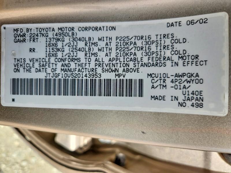 Продаж на аукціоні авто 2002 Lexus 300, vin: JTJGF10U520143953, номер лоту: 55865456