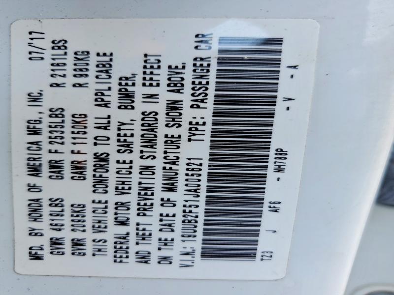 57707496 :رقم المزاد ، 19UUB2F51JA005621 vin ، 2018 Acura Tlx مزاد بيع
