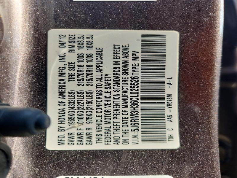 2012 Honda Cr-v მანქანა იყიდება აუქციონზე, vin: 5J6RM3H36CL025526, აუქციონის ნომერი: 58537016