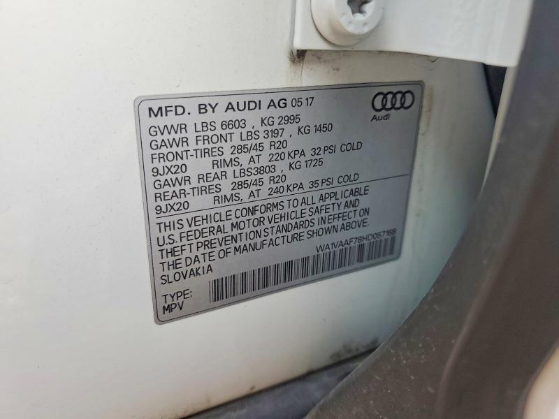 2017 Audi Q7 მანქანა იყიდება აუქციონზე, vin: WA1VAAF78HD057168, აუქციონის ნომერი: 58949706