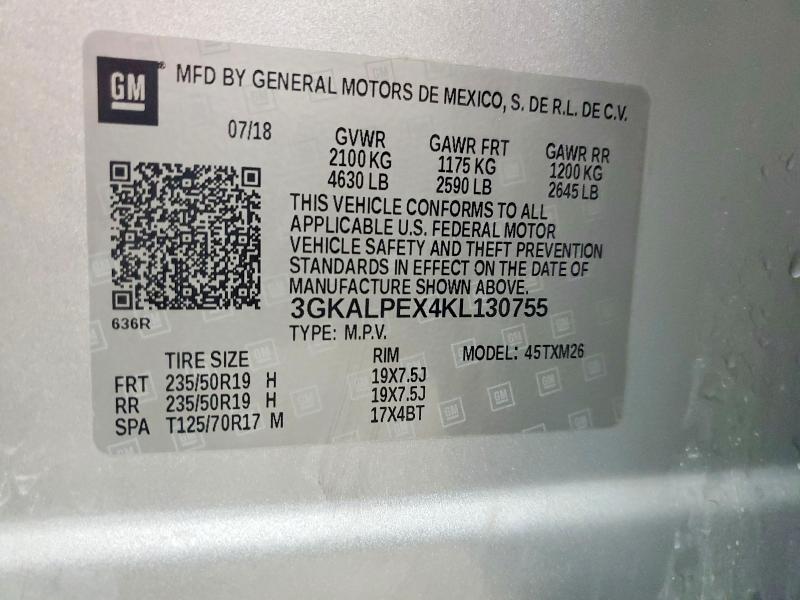 2019 Gmc Terrain მანქანა იყიდება აუქციონზე, vin: 3GKALPEX4KL130755, აუქციონის ნომერი: 58365106
