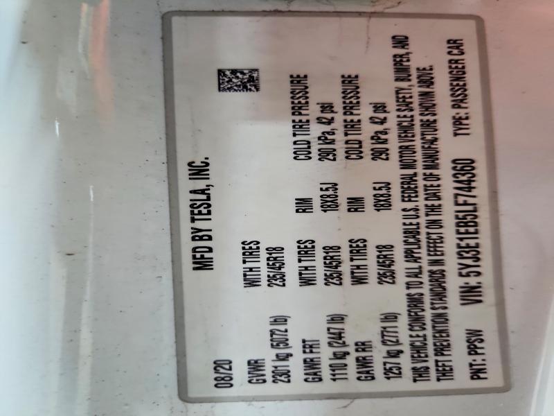 Auction sale of the 2020 Tesla Model 3, vin: 5YJ3E1EB5LF744360, lot number: 57943896