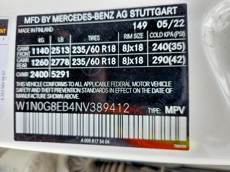 Auction sale of the 2022 Mercedes-benz Glc, vin: W1N0G8EB4NV389412, lot number: 56165086