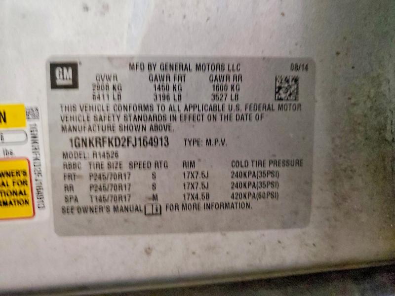 Aukcja sprzedaży 2015 Chevrolet Traverse, vin: 1GNKRFKD2FJ164913, numer aukcji: 56567986