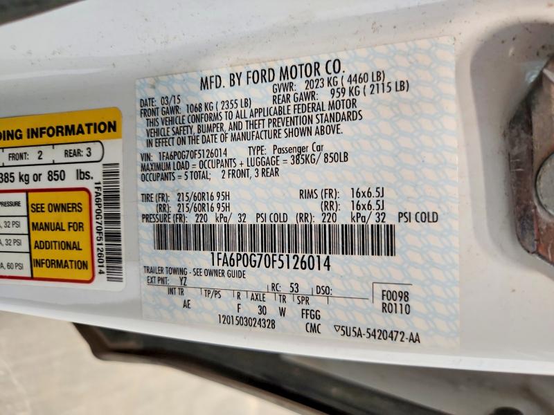 Aukcja sprzedaży 2015 Ford Fusion, vin: 1FA6P0G70F5126014, numer aukcji: 59252156
