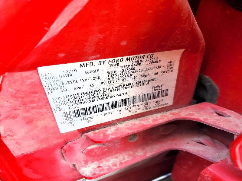 2011 Ford F350 მანქანა იყიდება აუქციონზე, vin: 1FT8W3BT9BEB74214, აუქციონის ნომერი: 56108696