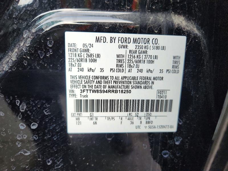2024 Ford Maverick მანქანა იყიდება აუქციონზე, vin: 3FTTW8S94RRB18250, აუქციონის ნომერი: 58196956