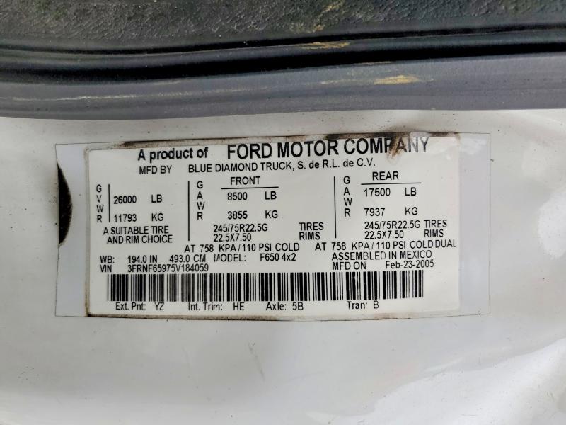 Aukcja sprzedaży 2005 Ford F650, vin: 3FRNF65975V184059, numer aukcji: 58533266