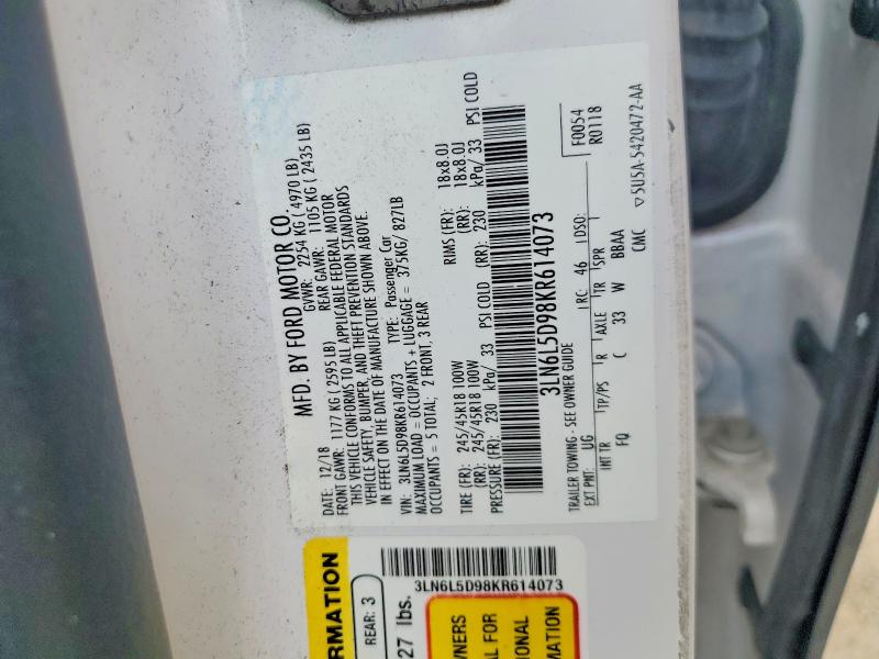 57396186 :رقم المزاد ، 3LN6L5D98KR614073 vin ، 2019 Lincoln Mkz مزاد بيع