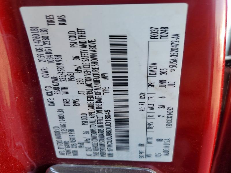 2013 Ford Escape მანქანა იყიდება აუქციონზე, vin: 1FMCU0J99DUD18045, აუქციონის ნომერი: 58138696