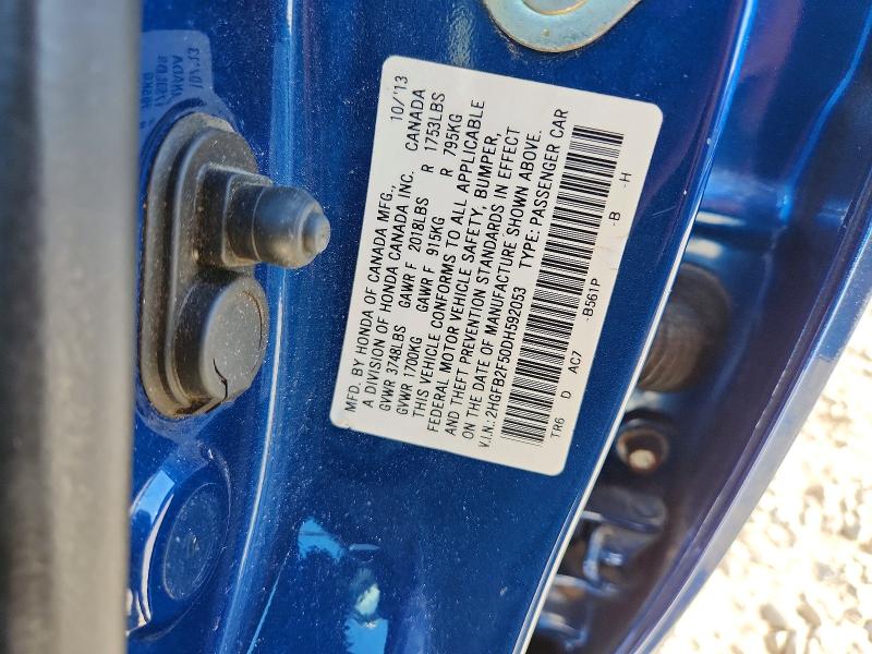 Продажа на аукционе авто 2013 Honda Civic, vin: 2HGFB2F50DH592053, номер лота: 56482896