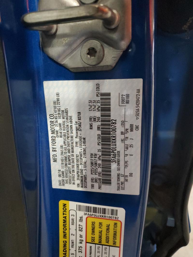 Aukcja sprzedaży 2019 Ford Fusion, vin: 3FA6P0LUXKR100782, numer aukcji: 57584706