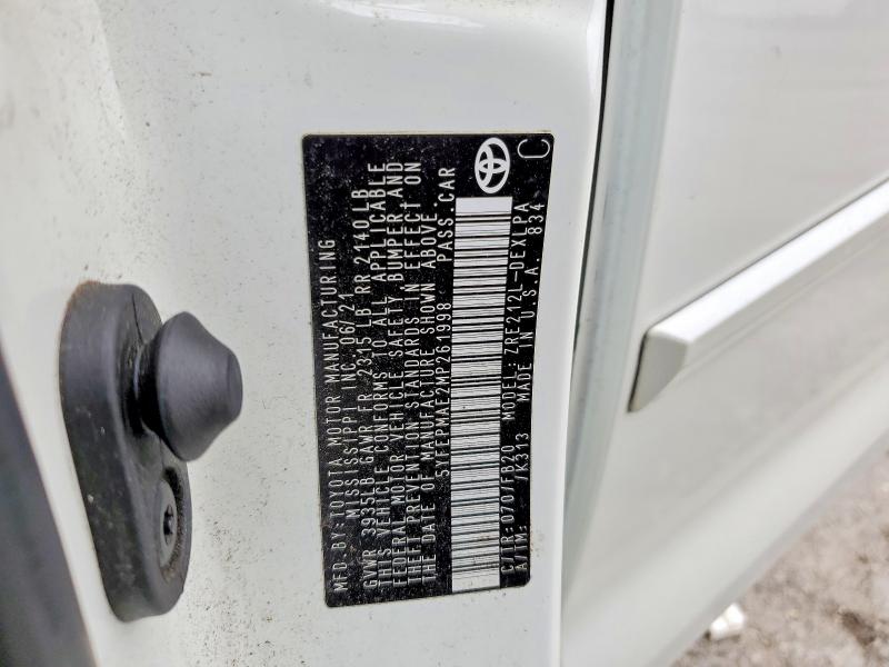 Aukcja sprzedaży 2021 Toyota Corolla, vin: 5YFEPMAE2MP261998, numer aukcji: 58072456