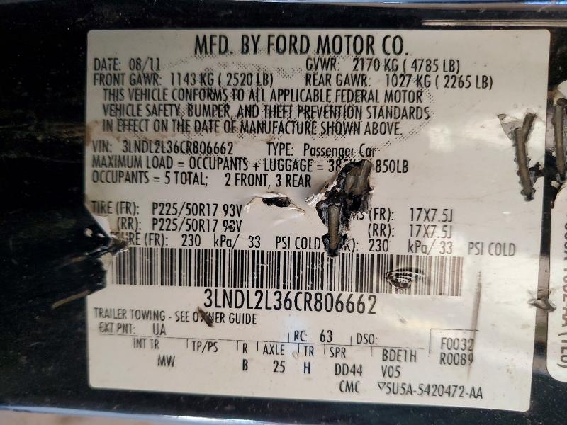 Aukcja sprzedaży 2012 Lincoln Mkz, vin: 3LNDL2L36CR806662, numer aukcji: 58140986