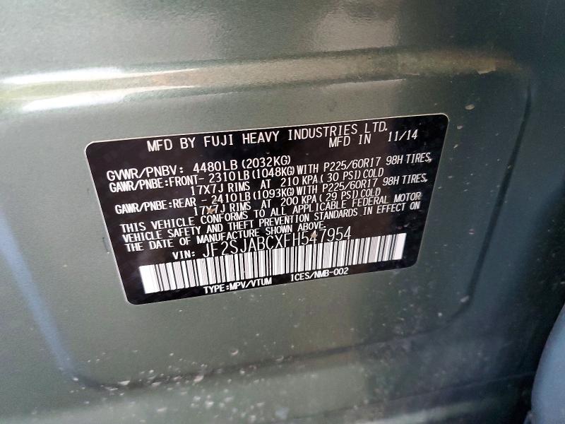 2015 Subaru Forester მანქანა იყიდება აუქციონზე, vin: JF2SJABCXFH547954, აუქციონის ნომერი: 57053786