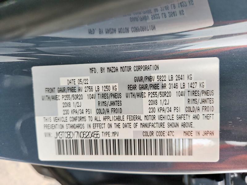 Aukcja sprzedaży 2022 Mazda Cx-9, vin: JM3TCBDY7N0620455, numer aukcji: 55649876