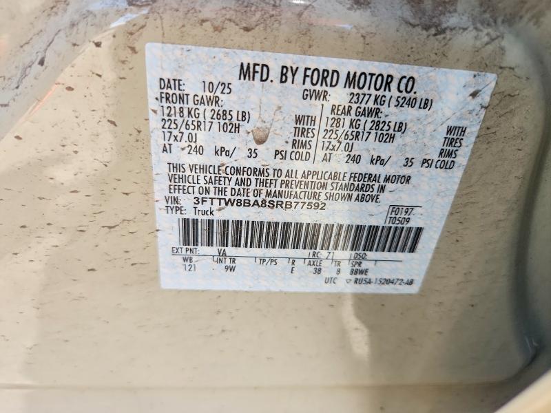 56115106 :رقم المزاد ، 3FTTW8BA8SRB77592 vin ، 2025 Ford Maverick مزاد بيع