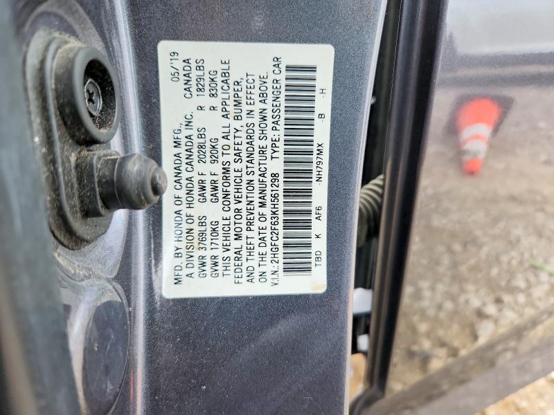 58236366 :رقم المزاد ، 2HGFC2F63KH561298 vin ، 2019 Honda Civic مزاد بيع